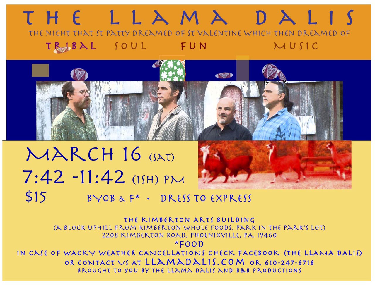 The Dali Llama’s do the You Can Still Smooch If You Wanna Fancy Dancy at Kimberton Arts Center March 16th