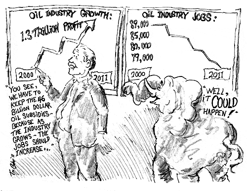 Oil Industry Growth vs Oil Industry Jobs political cartoon